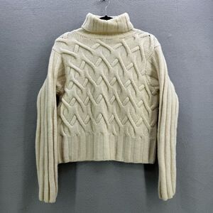 J. Peterman Womens Ivory Lambswool Cable Knit Turtleneck Fisherman’s Sweater Siz